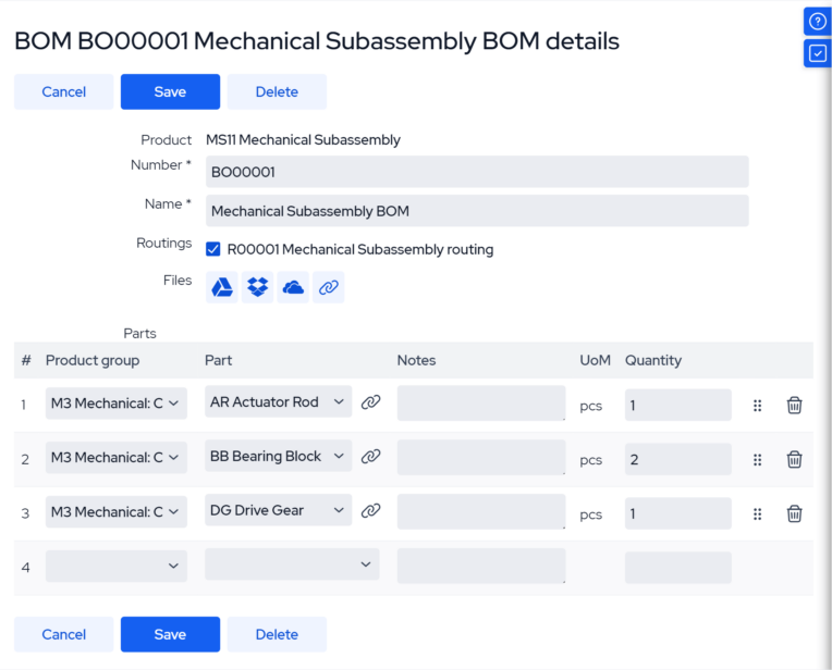lean manufacturing software_bom details
